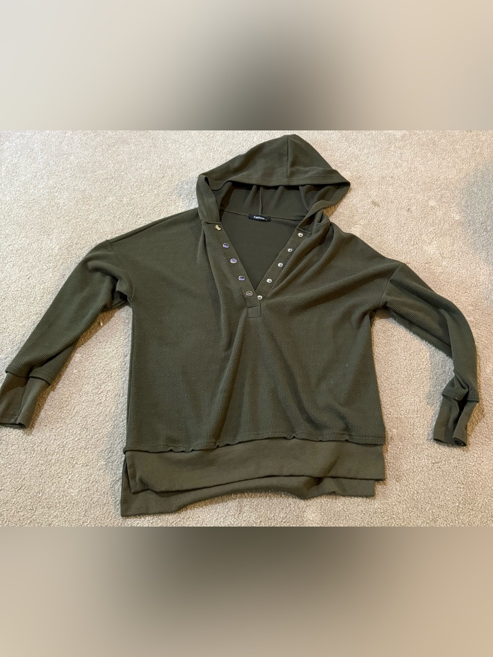 PRETTYGARDEN Olive Green Oversized Waffle Hoodie Size Small